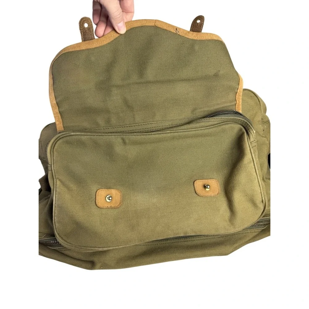 Vintage Eddie Bauer Army Green Safari Canvas Leather Duffle Shoulder Utility Bag